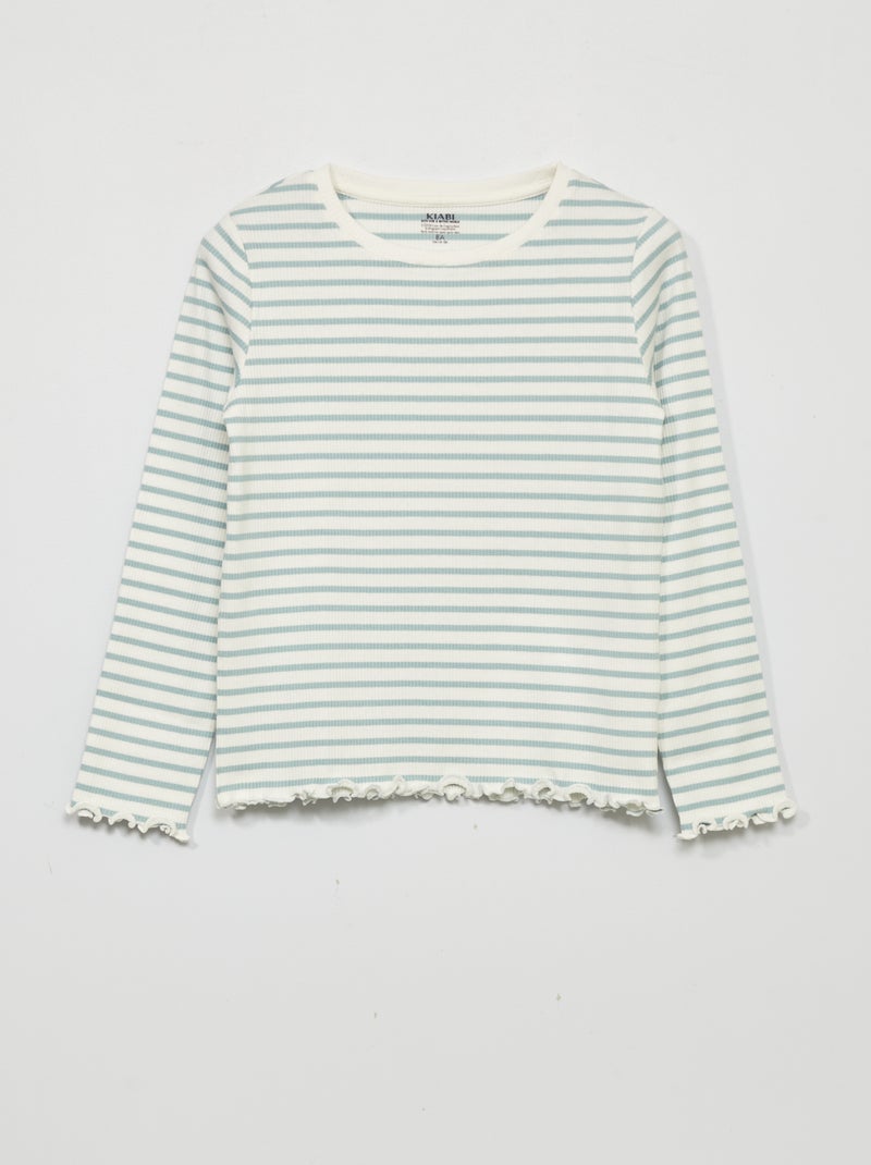 T-shirt van ribtricot met print BLAUW - Kiabi