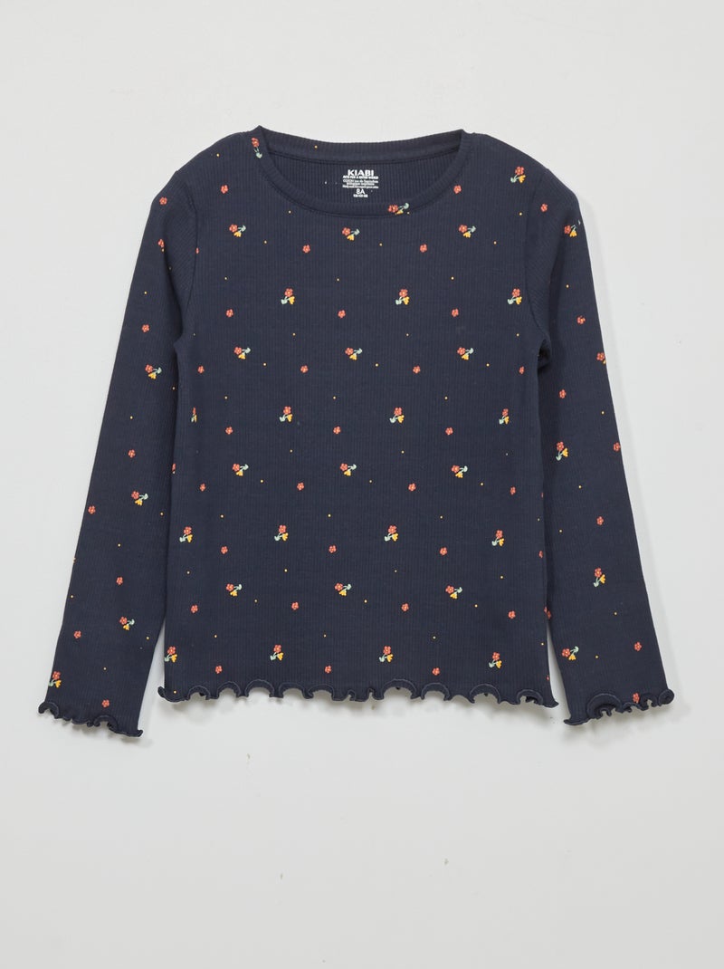 T-shirt van ribtricot met print BLAUW - Kiabi