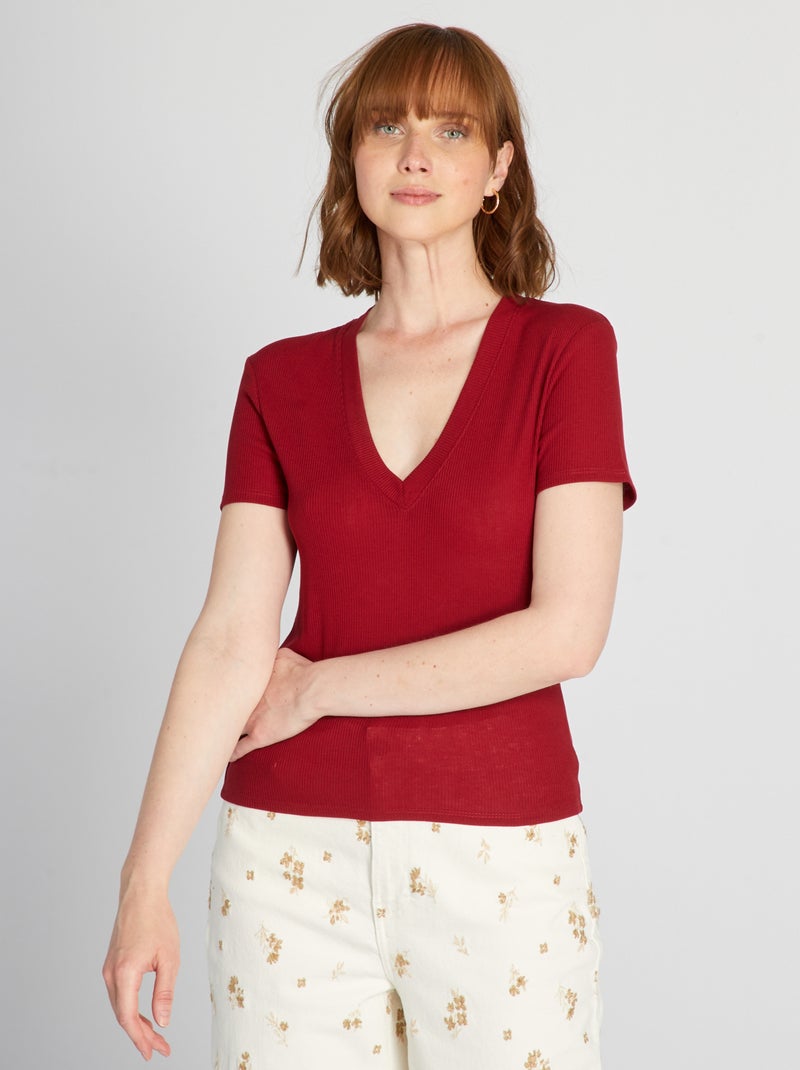 T-shirt van ribtricot Rood - Kiabi
