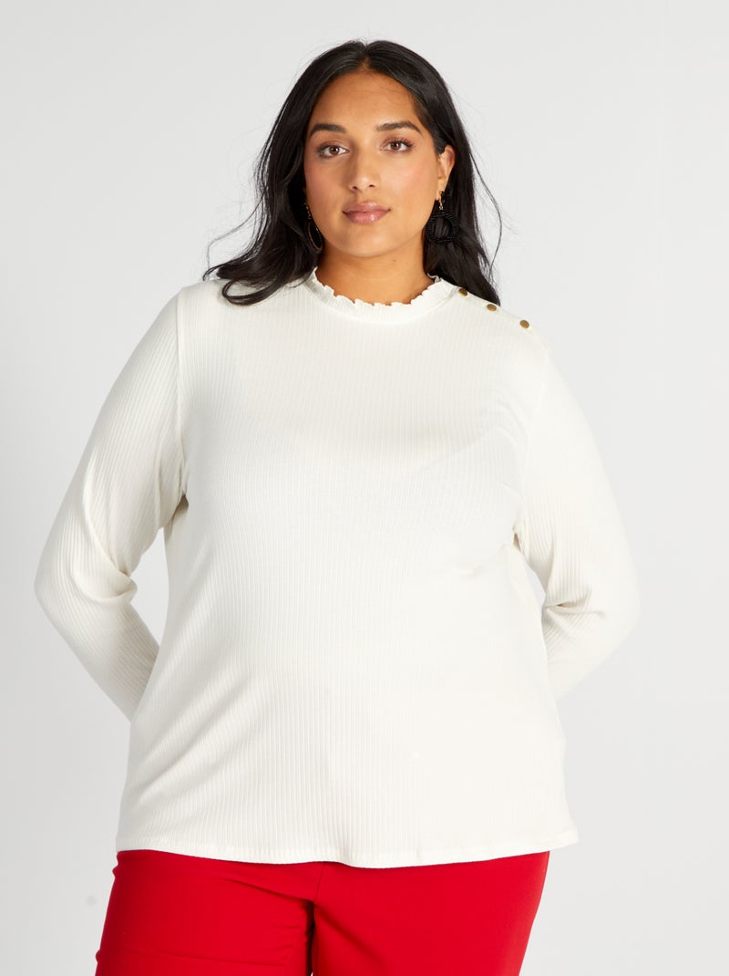 T-shirt van ribtricot WIT - Kiabi