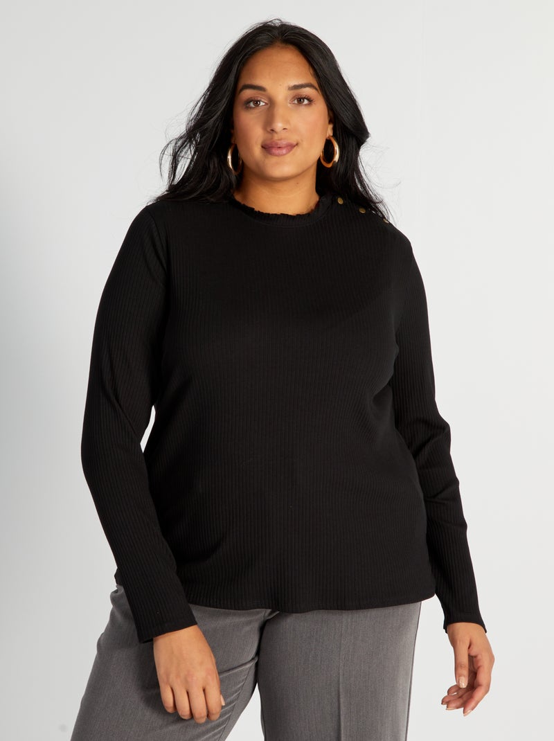 T-shirt van ribtricot ZWART - Kiabi
