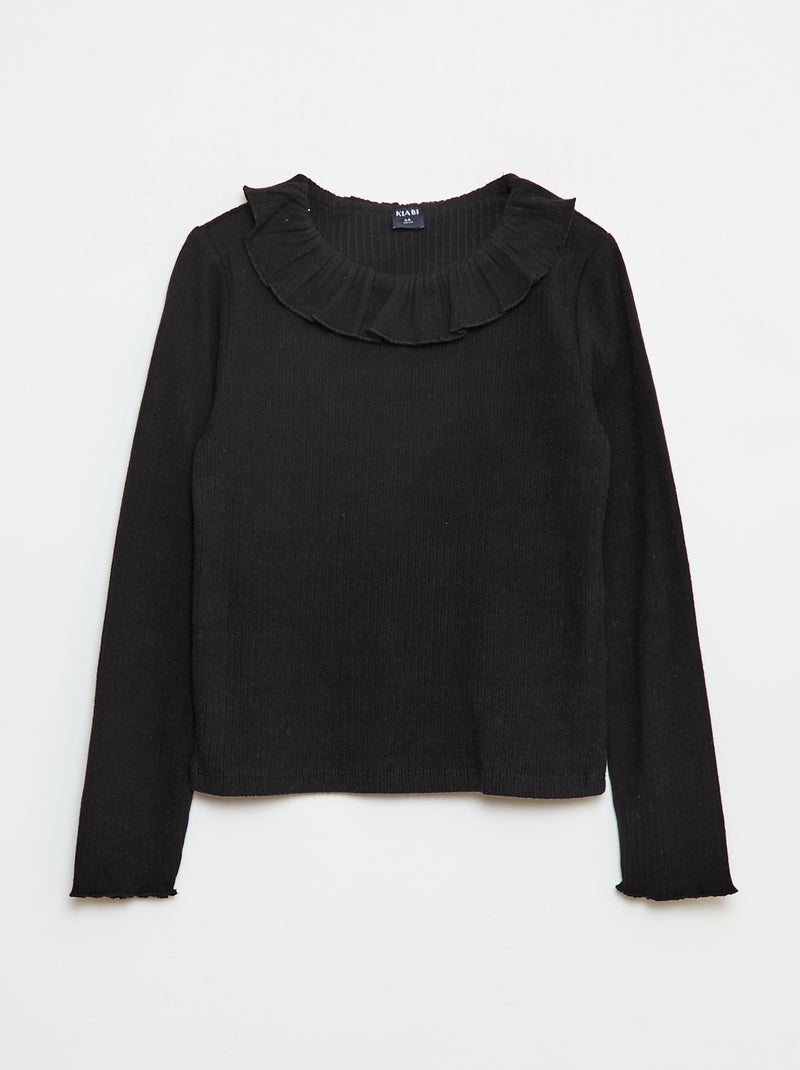 T-shirt van ribtricot zwart - Kiabi