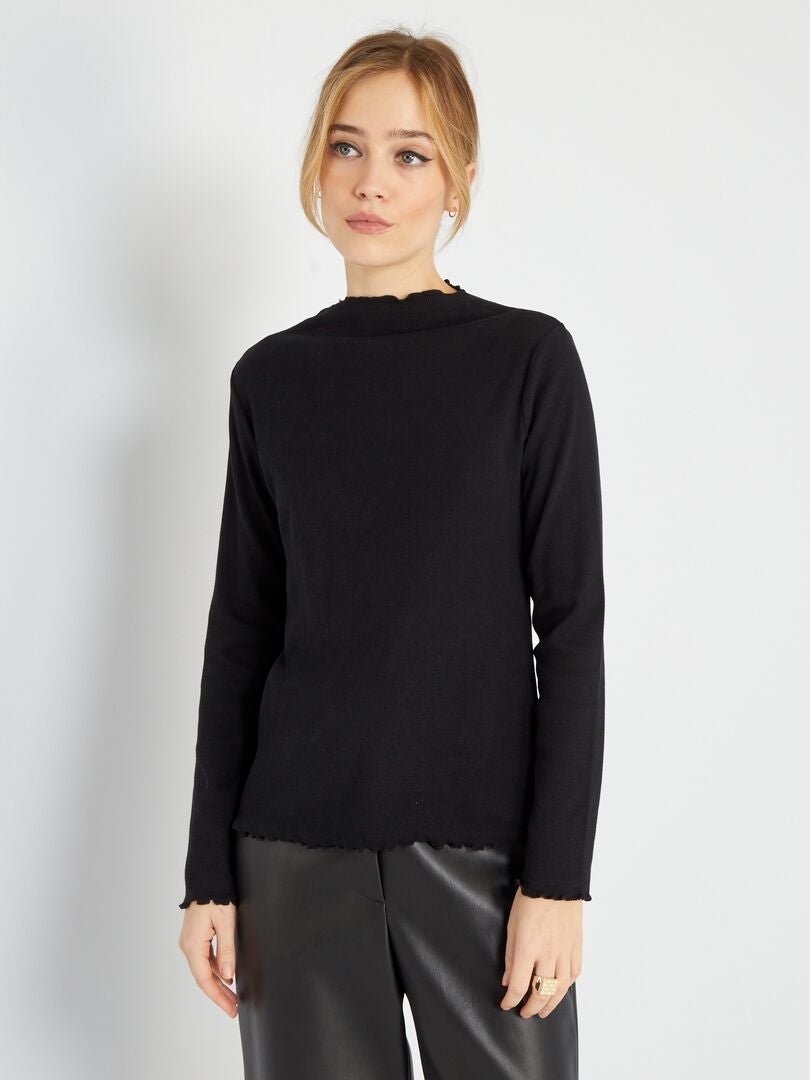 T-shirt van ribtricot zwart - Kiabi