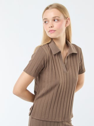 T-shirt van stretchkatoen met polokraag