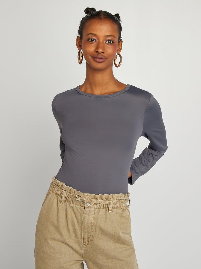 T-shirt van stretchstof met lange mouw GRIJS - Kiabi