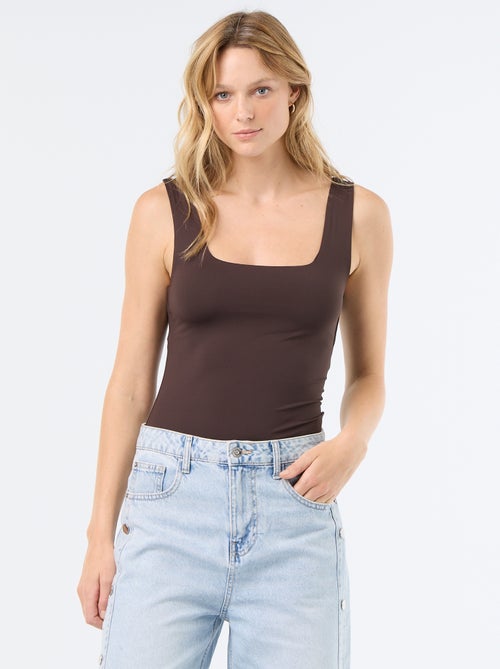 T-shirt van stretchtricot met vierkante hals - Kiabi