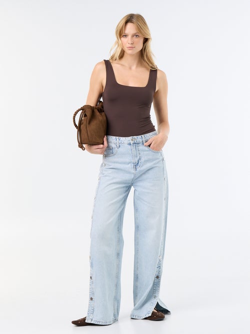 T-shirt van stretchtricot met vierkante hals - Kiabi
