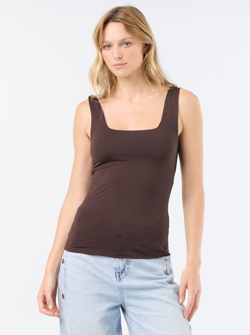 T-shirt van stretchtricot met vierkante hals - Kiabi