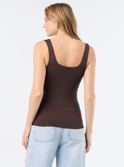 T-shirt van stretchtricot met vierkante hals - Kiabi