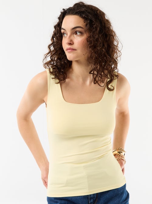 T-shirt van stretchtricot met vierkante hals - Kiabi