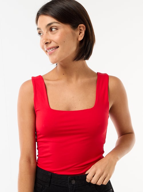 T-shirt van stretchtricot met vierkante hals - Kiabi