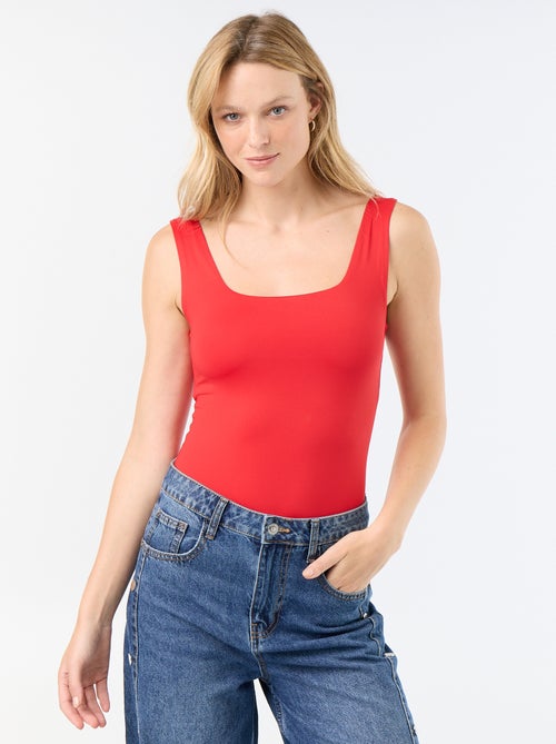 T-shirt van stretchtricot met vierkante hals - Kiabi