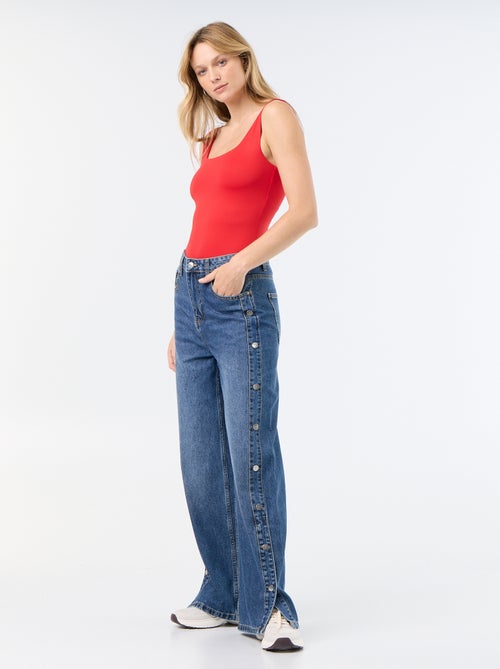 T-shirt van stretchtricot met vierkante hals - Kiabi