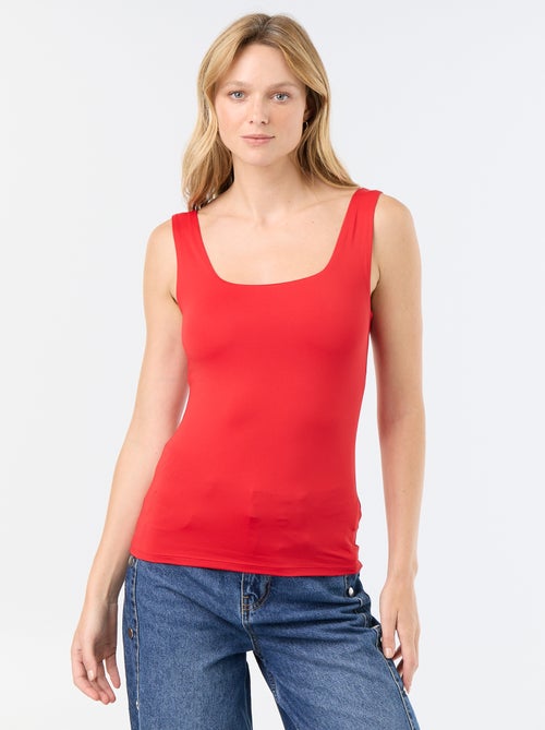 T-shirt van stretchtricot met vierkante hals - Kiabi