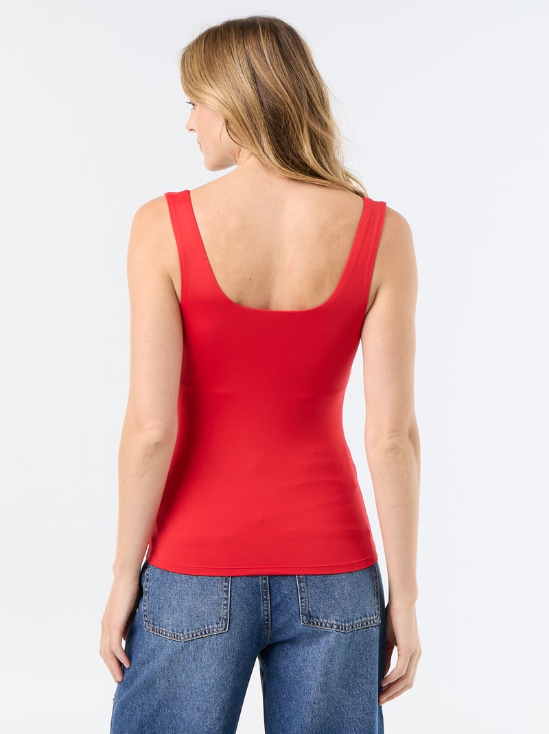 T-shirt van stretchtricot met vierkante hals Rood - Kiabi