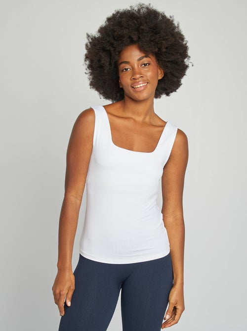 T-shirt van stretchtricot met vierkante hals - Kiabi