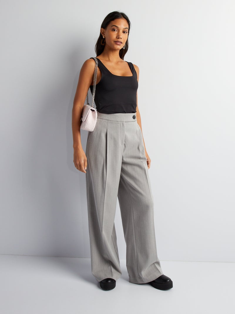 T-shirt van stretchtricot met vierkante hals zwart - Kiabi