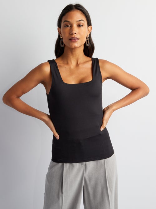 T-shirt van stretchtricot met vierkante hals - Kiabi