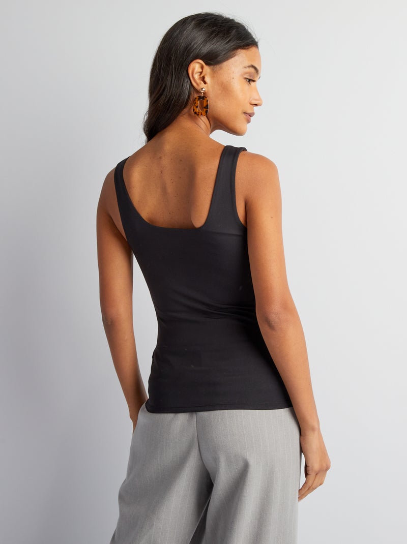 T-shirt van stretchtricot met vierkante hals zwart - Kiabi