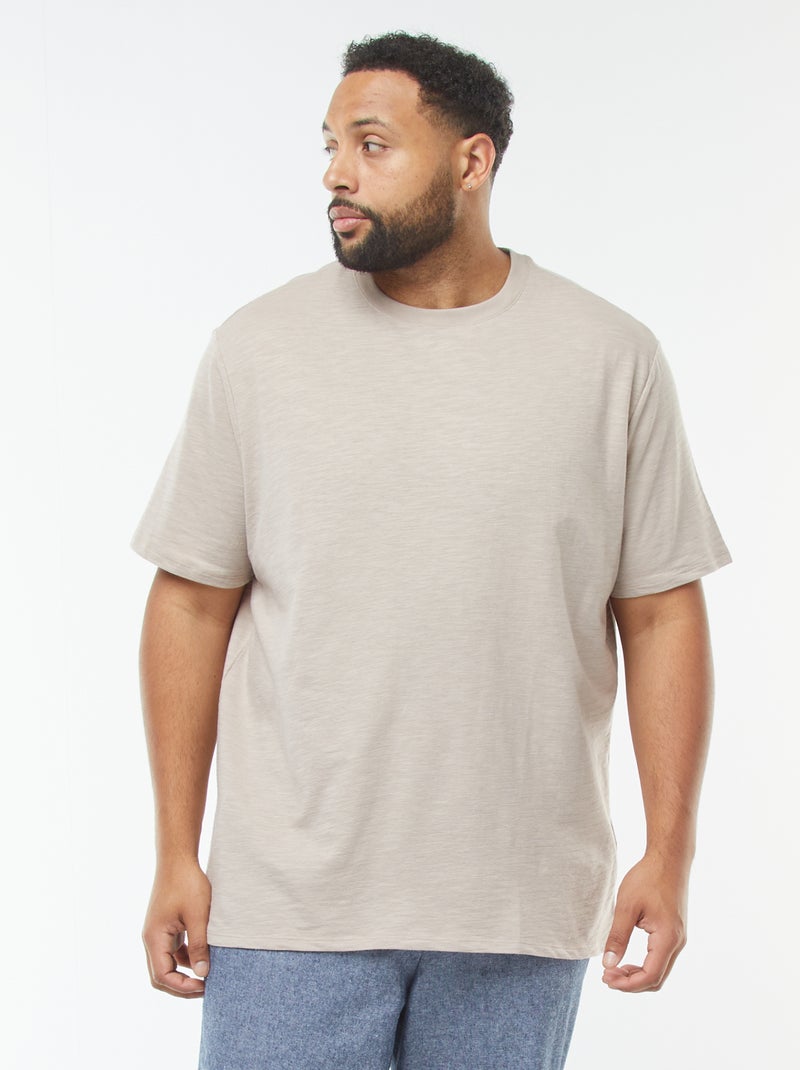 T-shirt van textuurtricot met korte mouw Biege - Kiabi