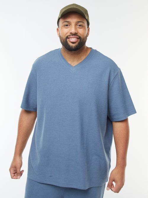 T-shirt van textuurtricot met V-hals - Kiabi