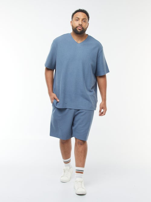 T-shirt van textuurtricot met V-hals - Kiabi