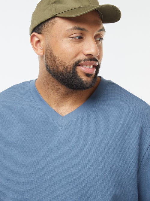 T-shirt van textuurtricot met V-hals - Kiabi