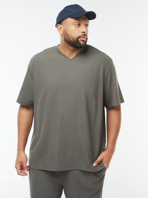 T-shirt van textuurtricot met V-hals - Kiabi