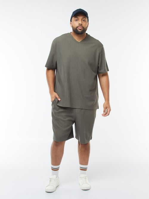 T-shirt van textuurtricot met V-hals - Kiabi