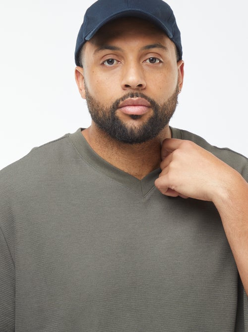 T-shirt van textuurtricot met V-hals - Kiabi