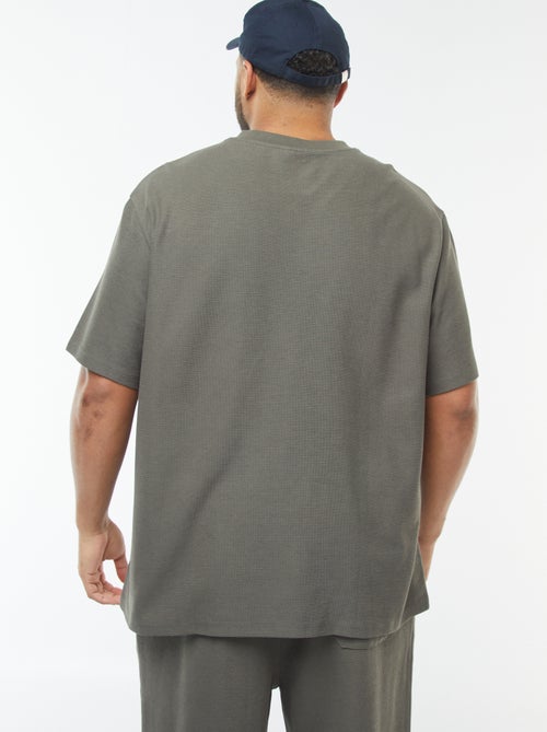 T-shirt van textuurtricot met V-hals - Kiabi