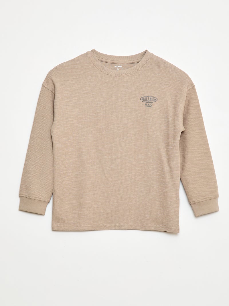 T-shirt van tricot met borduursel Biege - Kiabi