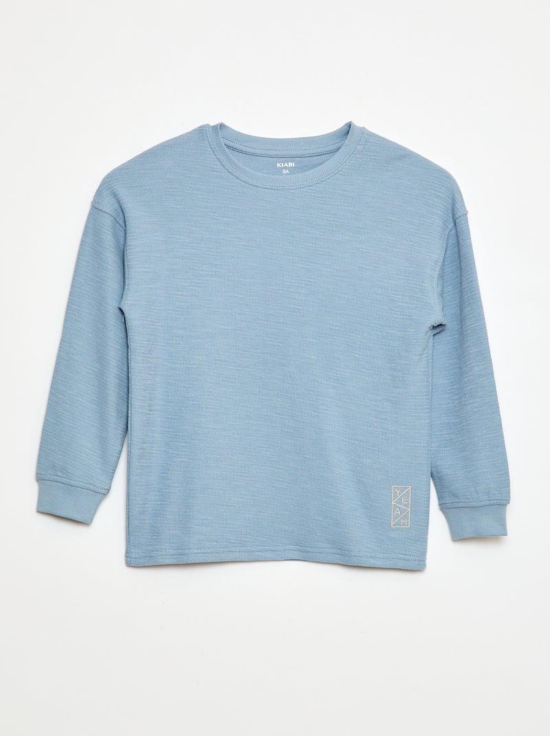 T-shirt van tricot met borduursel Blauw - Kiabi