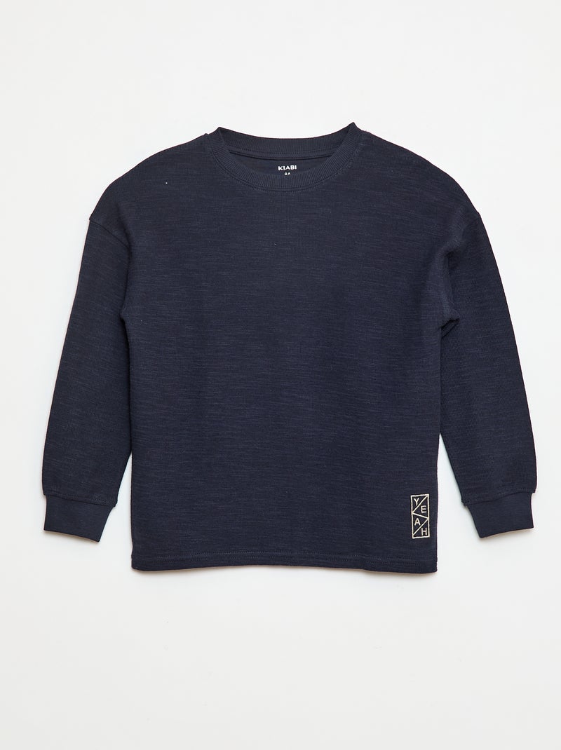 T-shirt van tricot met borduursel Blauw - Kiabi