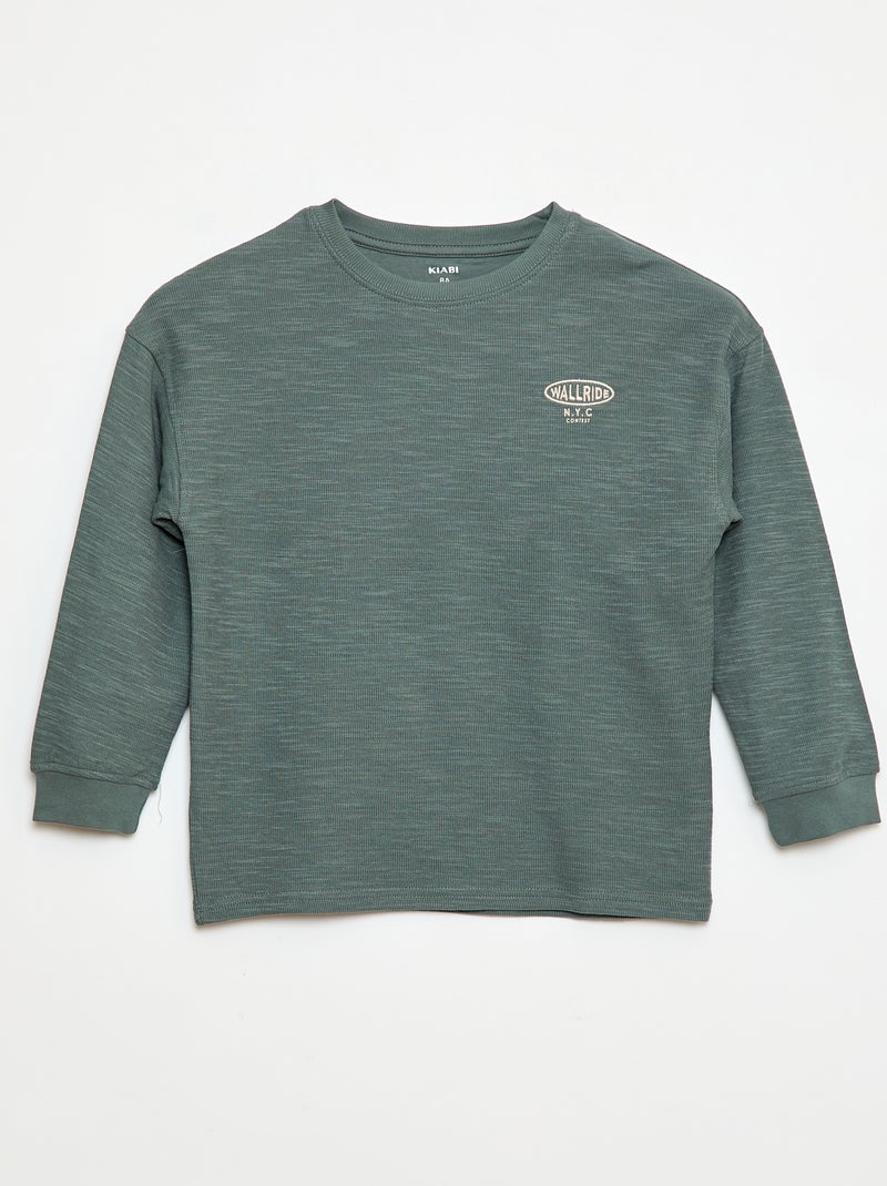 T-shirt van tricot met borduursel Groen - Kiabi