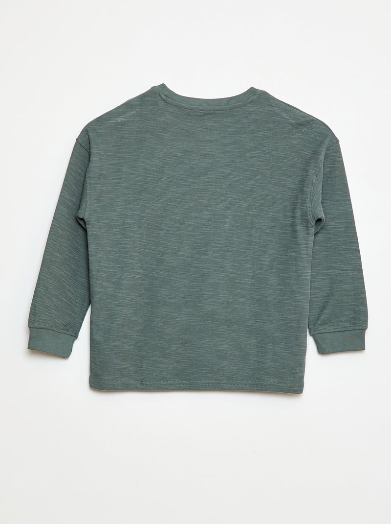 T-shirt van tricot met borduursel Groen - Kiabi