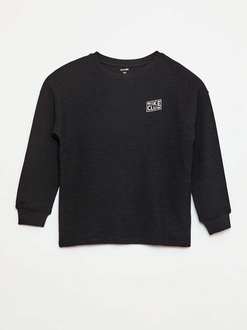 T-shirt van tricot met borduursel Zwart - Kiabi