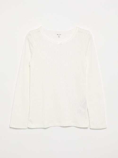 T-shirt van tricot met fijn ajourmotiefje - Kiabi