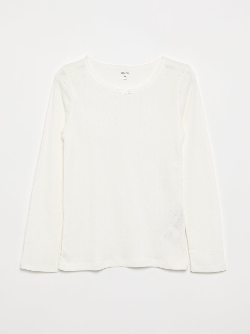 T-shirt van tricot met fijn ajourmotiefje Biege - Kiabi
