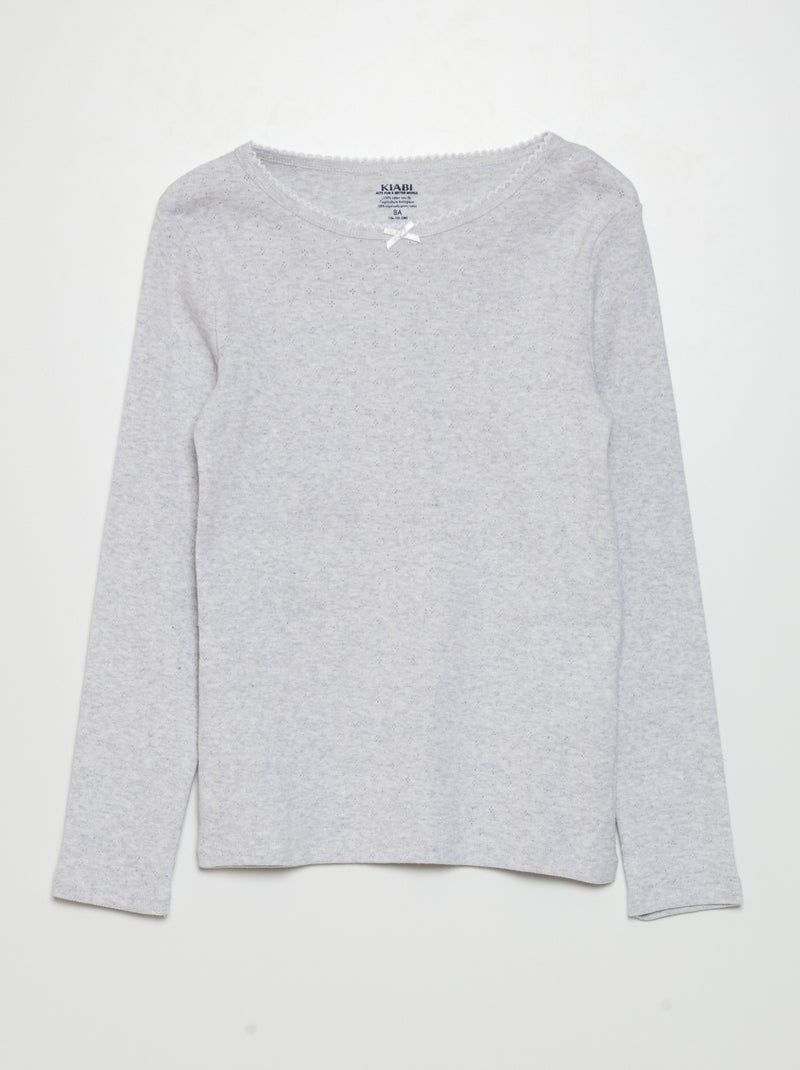 T-shirt van tricot met fijn ajourmotiefje WIT - Kiabi