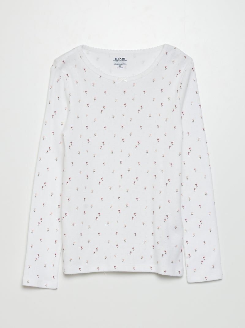 T-shirt van tricot met fijn ajourmotiefje WIT - Kiabi