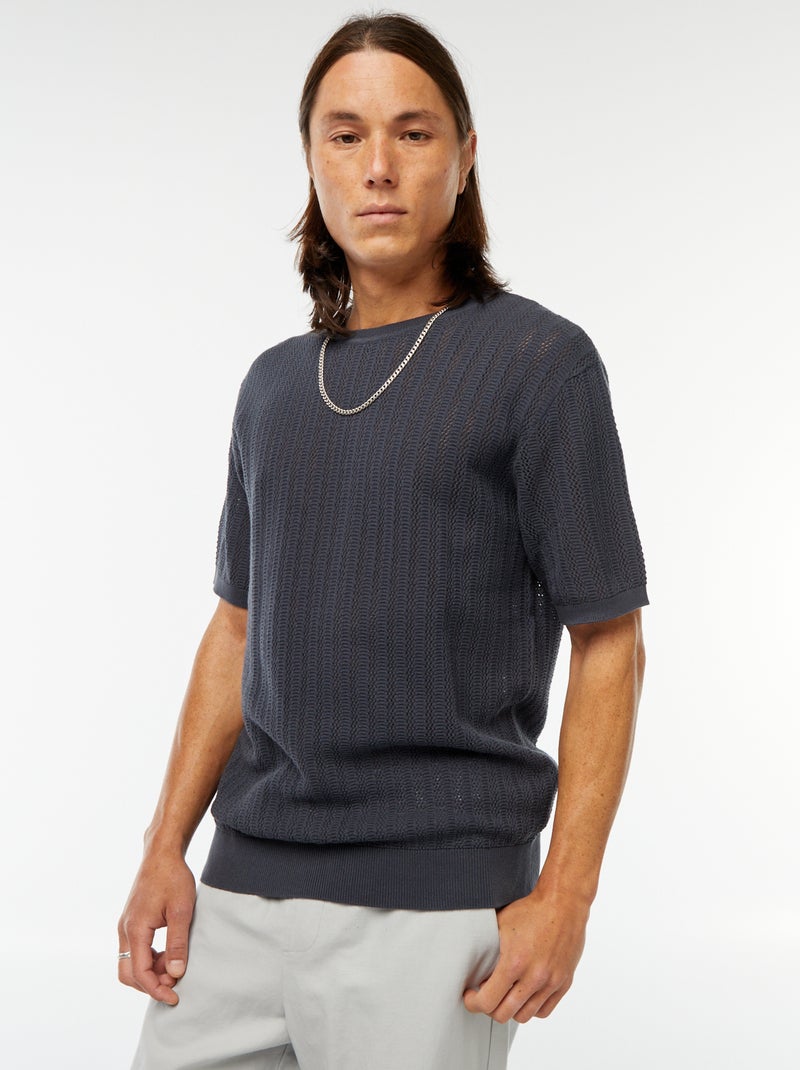 T-shirt van tricot met korte mouw Blauw - Kiabi