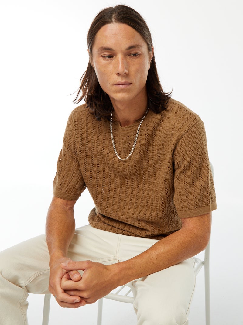 T-shirt van tricot met korte mouw bruin - Kiabi