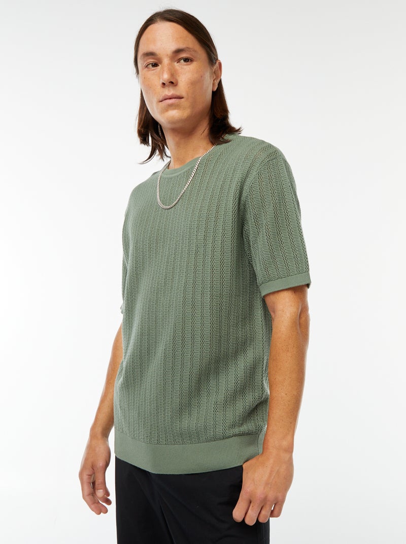 T-shirt van tricot met korte mouw Groen - Kiabi