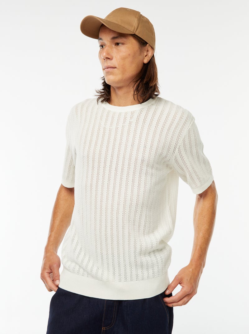 T-shirt van tricot met korte mouw Wit - Kiabi