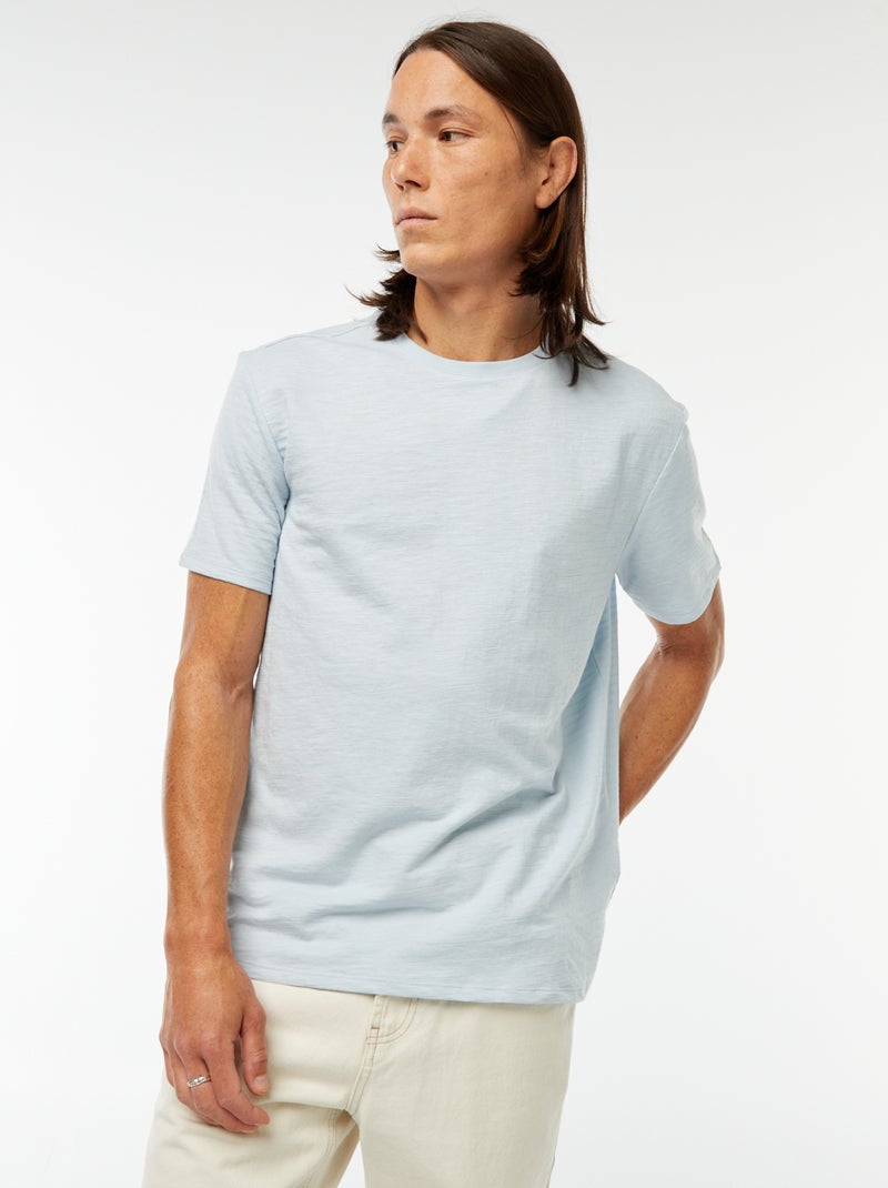 T-shirt van tricot met korte mouwen Blauw - Kiabi