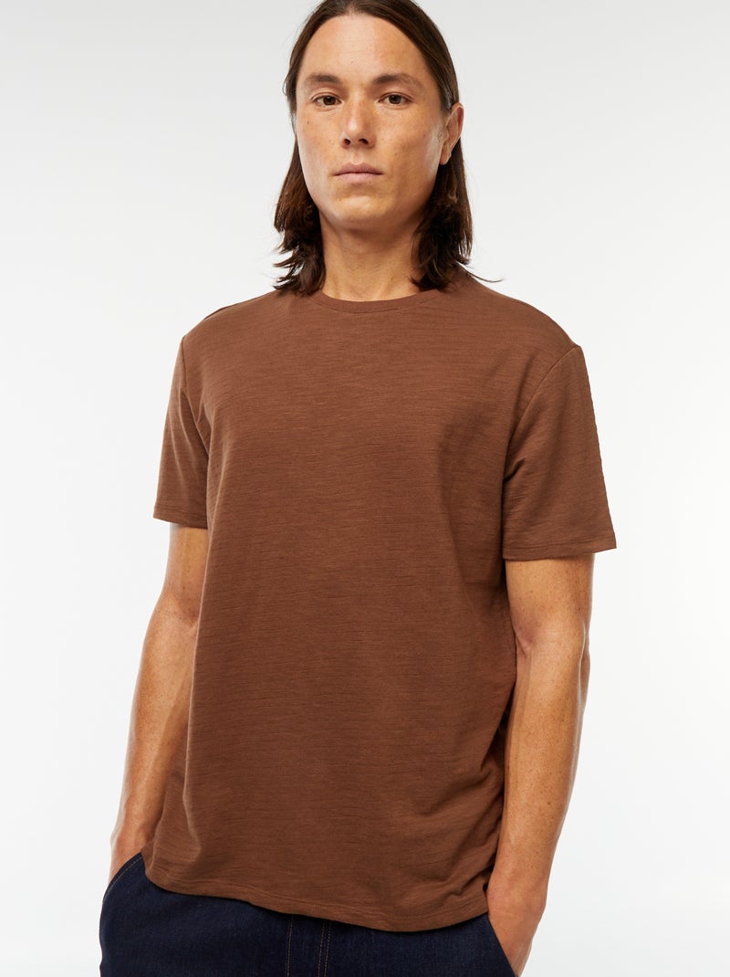 T-shirt van tricot met korte mouwen bruin - Kiabi