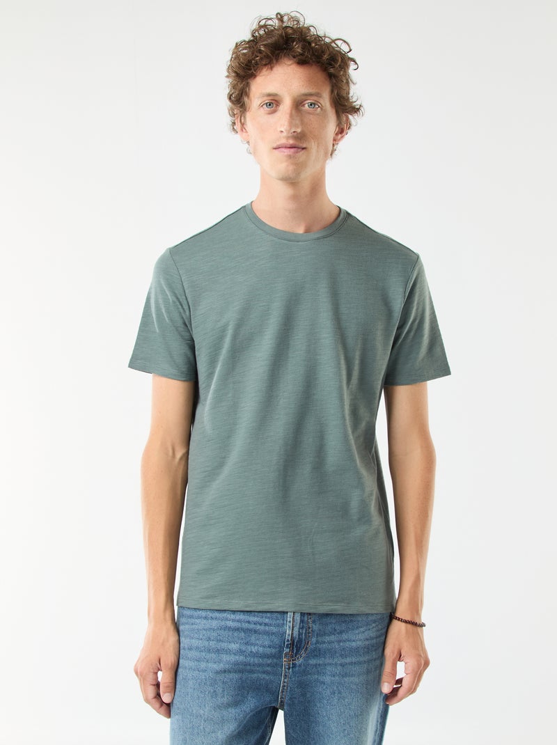 T-shirt van tricot met korte mouwen Groen - Kiabi