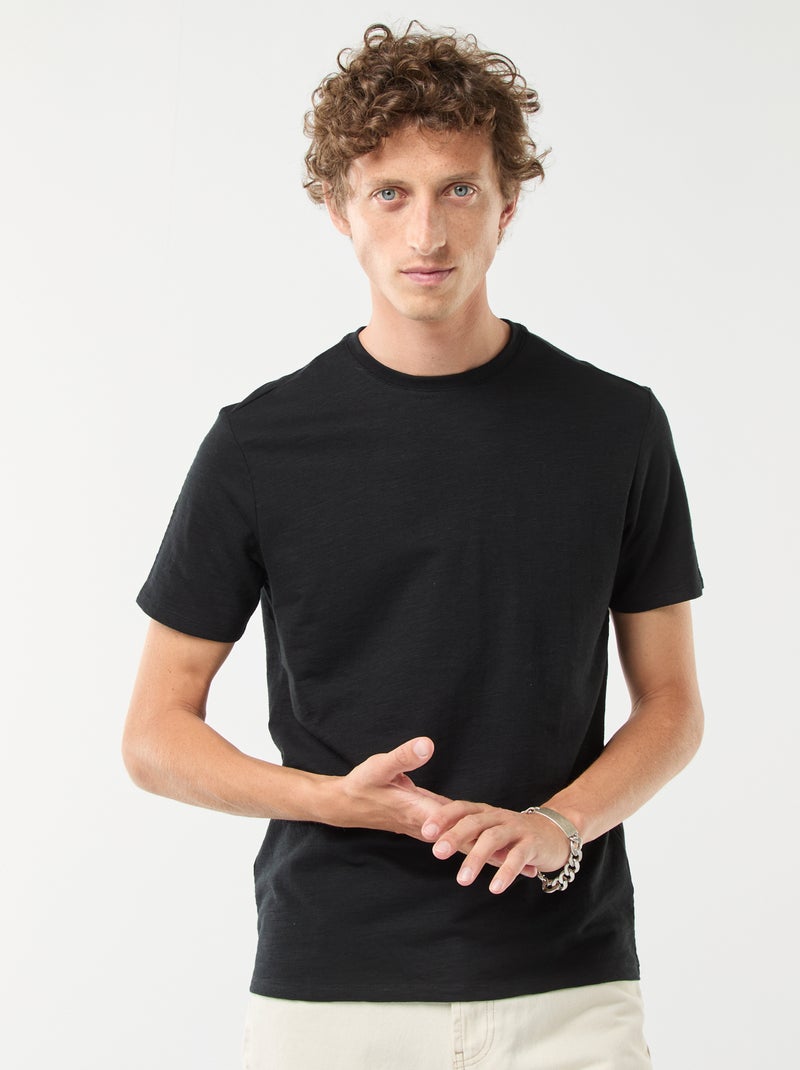 T-shirt van tricot met korte mouwen zwart - Kiabi