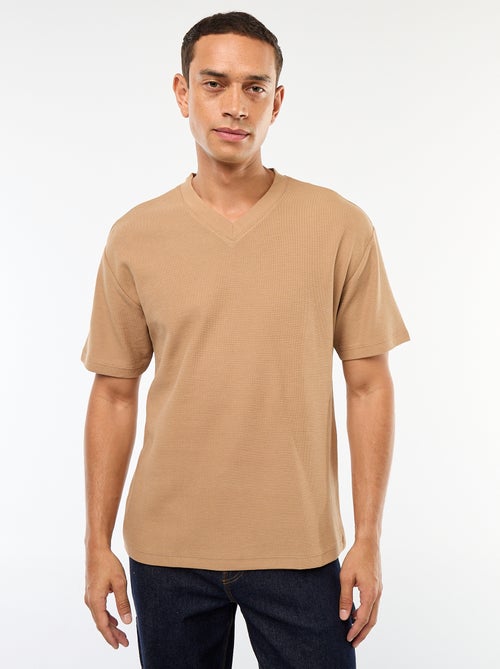 T-shirt van tricot met V-hals - Kiabi